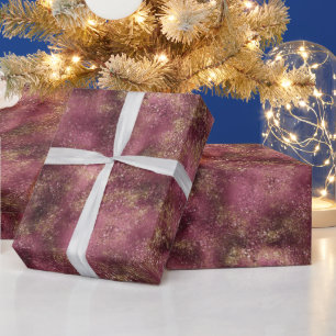 Papel De Presente Burgundy Cherry Dourada Glitter Glitz