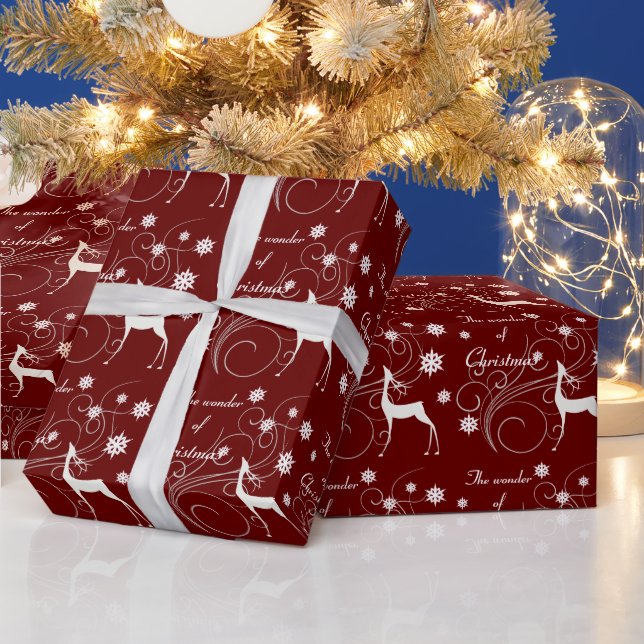 Papel De Presente Burgundy Christmas Reindeer Wonder (Feriados)