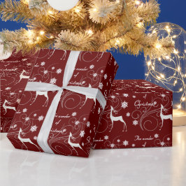 Papel De Presente Burgundy Christmas Reindeer Wonder