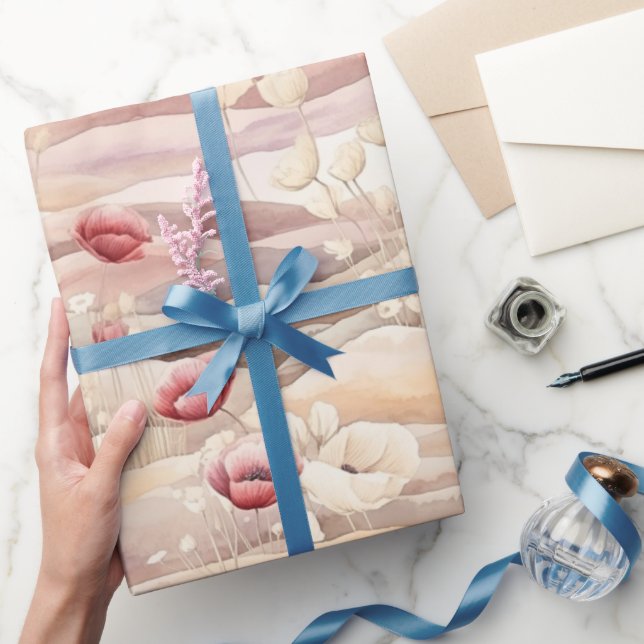 Papel De Presente Burgundy Creme Batom Floral Chá de Noiva (Presentear)