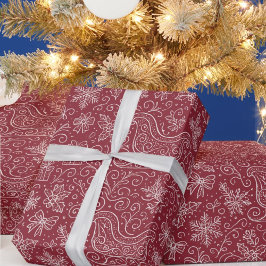Papel De Presente Burgundy Doodle Natal Sleigh Patterno