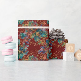 Papel De Presente Burgundy Escuro Moderno Multicolor com Brilho Fals