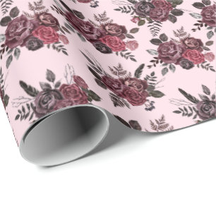 Papel De Presente Burgundy Floral Buquê a Rosa Suave