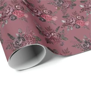 Papel De Presente Burgundy Floral Buquê sobre Deep Pruce