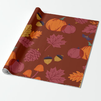 Papel De Presente Burgundy Laranja Elegante Folhas de Abóbora Ilustr