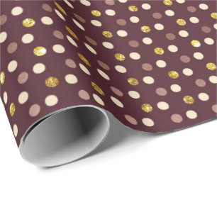 Papel De Presente Burgundy Maroon Delicou Pequenas Bolinhas Douradas