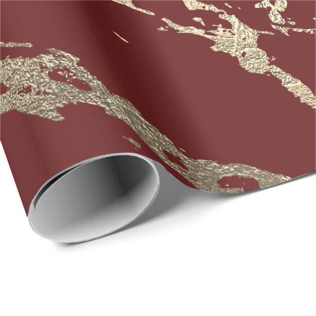 Papel De Presente Burgundy Maroon Dourado Marble Shiny Glam (Ponta do rolo)