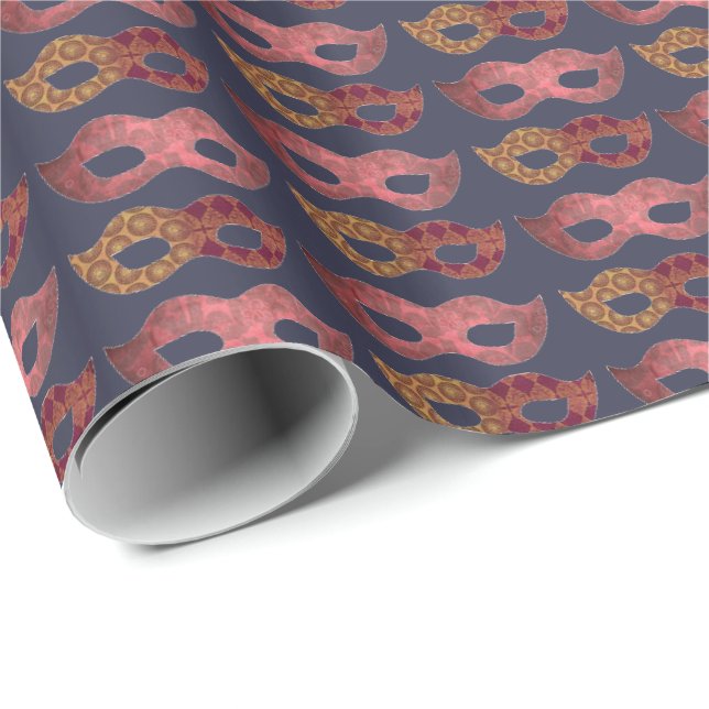 Papel De Presente Burgundy Masquerade Masks Pattern (Ponta do rolo)