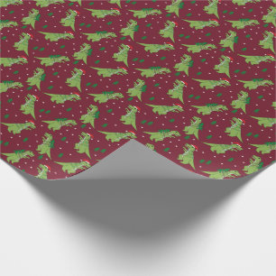 Papel De Presente Burgundy Natal de Tree Rex Novelty Dinossauro