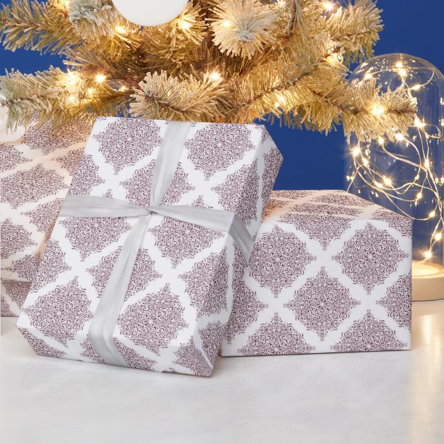 Papel De Presente Burgundy Natal e Floco de Neve Branco Mandala (Feriados)