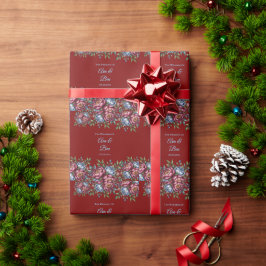 Papel De Presente Burgundy Peony e Blue Rosa Weding