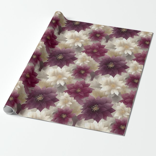 Papel De Presente Burgundy Poinsettia Christmas Pattern (1) (Desenrolado)