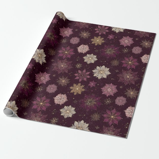 Papel De Presente Burgundy Poinsettia Christmas Pattern (4) (Desenrolado)
