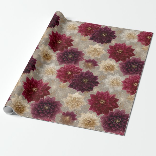 Papel De Presente Burgundy Poinsettia Christmas Pattern (7) (Desenrolado)