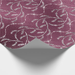 Papel De Presente Burgundy Spark Foil Floral Cinza