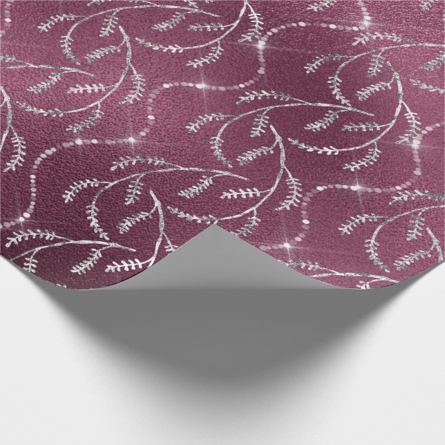 Papel De Presente Burgundy Spark Foil Floral Cinza (Ponta)