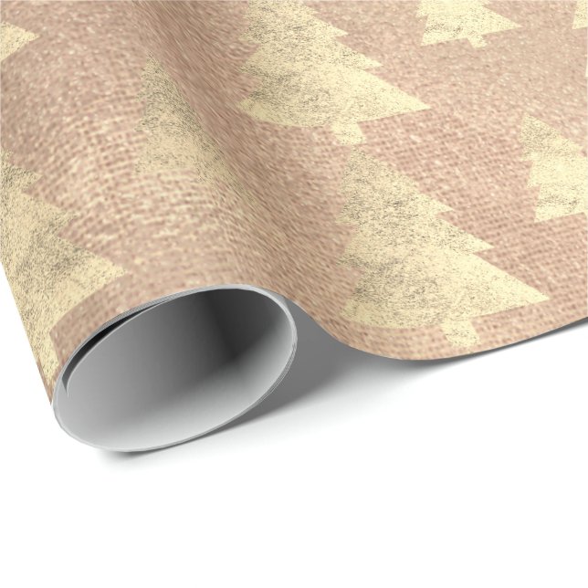 Papel De Presente Burlap Linen Cottage Dourada Grunge Árvore de Nata (Ponta do rolo)