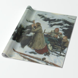 Papel De Presente Burnt Village in Winter (por Albert Edelsense)