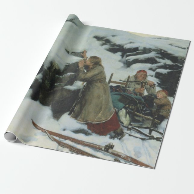 Papel De Presente Burnt Village in Winter (por Albert Edelsense) (Desenrolado)