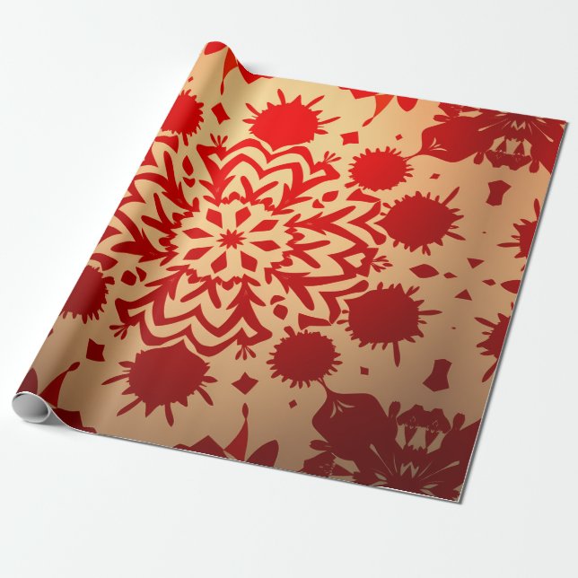 Papel De Presente Burst Floral Vermelho Vibrante (Desenrolado)