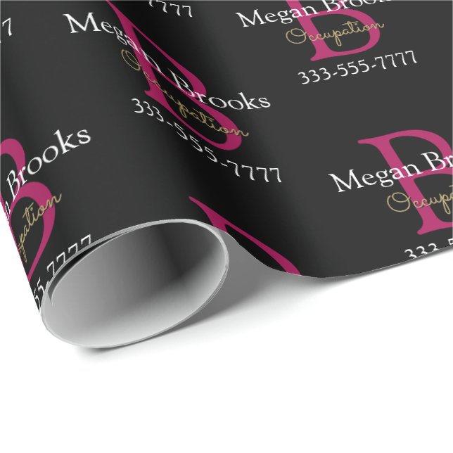 Papel De Presente Business Promo, Name, Monogram & Title on Black (Ponta do rolo)