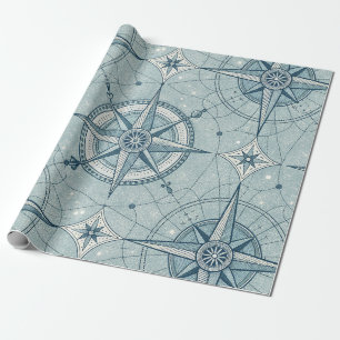 Papel De Presente Bússola Vintage Padrão Náutico Sem Costura (2)