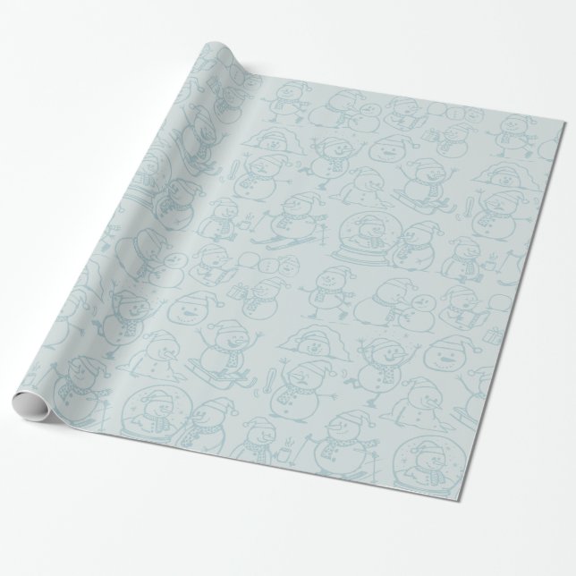 Papel De Presente Busy Snowmen Holiday Wrapping  (Desenrolado)