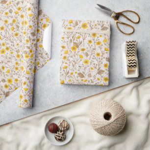 Papel De Presente Buttercups, amarelo e marrom