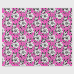 Papel De Presente Butterfly On Flower Pink Design