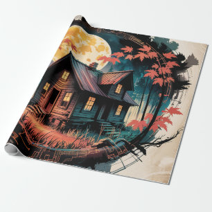 Papel De Presente Cabana ao Luar Floresta Japonesa Arte (3)