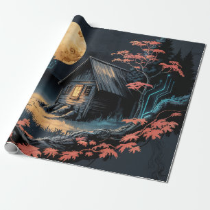 Papel De Presente Cabana ao Luar Floresta Japonesa Arte (6)