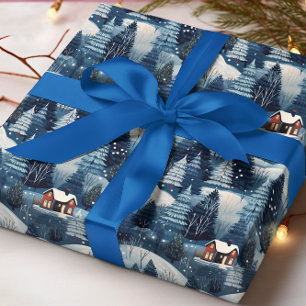 Papel De Presente Cabana de Natal de Inverno na Floresta