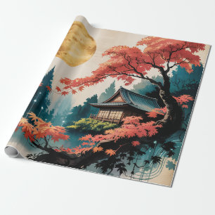 Papel De Presente Cabana Japonesa ao Luar Arte (4)