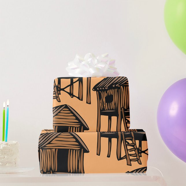 Papel De Presente Cabana Tradicional de Palafita com Telhado de Palh (Criador carregado)