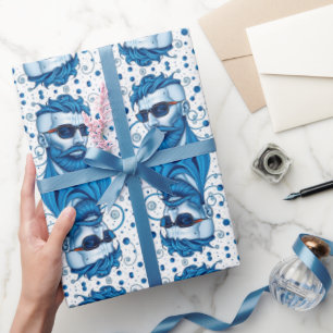 Papel De Presente Cabeça De Alien Azul Barbudo Com Óculos Arte Ficçã
