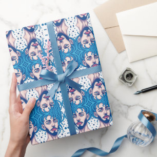 Papel De Presente Cabeça De Alien Barbudo De Cabelo Azul Arte De Fic