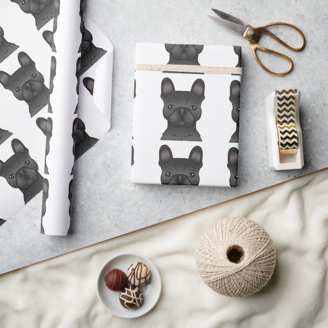 Papel De Presente Cabeça de Cachorro Bulldog Francês Preto em Estilo (Artesanato)