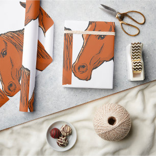 Papel De Presente Cabeça de Cavalo Fazenda Animal Marrom