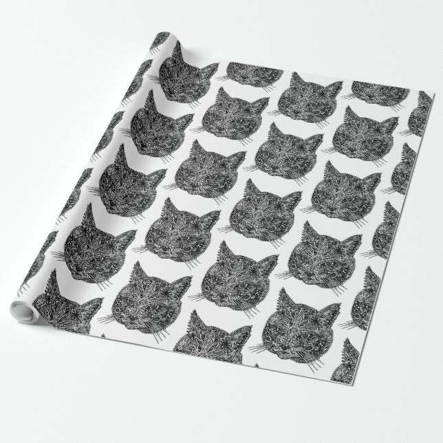 Papel De Presente Cabeça de Gato Ornamental (Desenrolado)