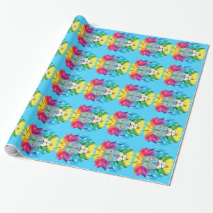 Papel De Presente Cabeça de Leão Geométrico Azul