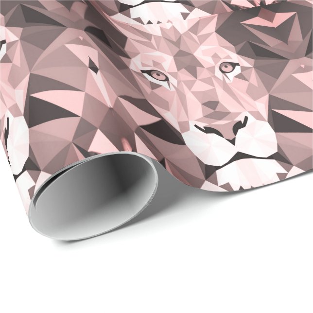 Papel De Presente Cabeça de Leão Geométrico Rosa Regal (Ponta do rolo)