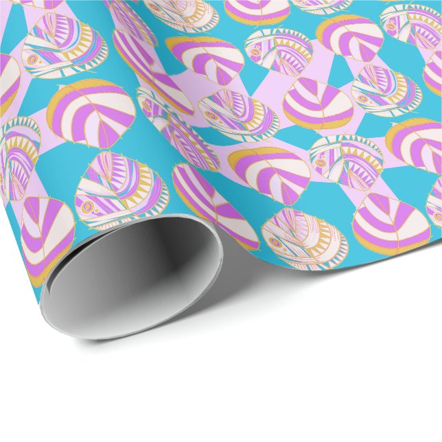 Papel De Presente Cabeça De Peixe Deixa Nova Turquesa Dourada Liláti (Ponta do rolo)