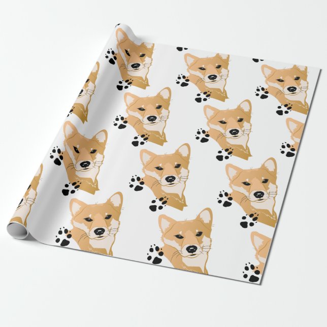 Papel De Presente Cabeça de Shiba Inu (Desenrolado)