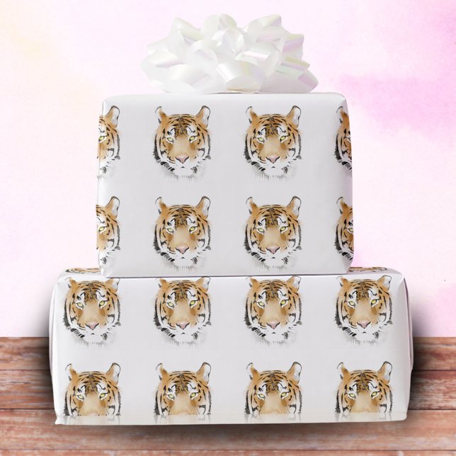 Papel De Presente Cabeça de Tigre Animal Aquarela  (Criador carregado)