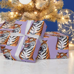 Papel De Presente Cabeça de Tigre da Moda Roxa