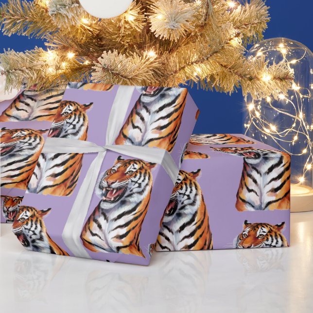 Papel De Presente Cabeça de Tigre da Moda Roxa (Feriados)
