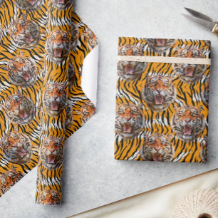 Papel De Presente Cabeça De Tigre Na Pele De Tigre Design
