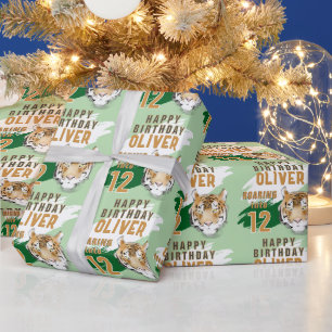 Papel De Presente Cabeça de Tigre Selvagem Aquarela Aniversário 