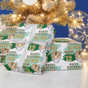 Papel De Presente Cabeça de Tigre Selvagem em Aquarela de Aniversári