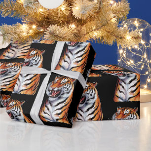 Papel De Presente Cabeça de Tigre Tendência Preto